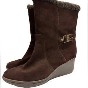 Anne Klein Brown Suede Wedge Boots